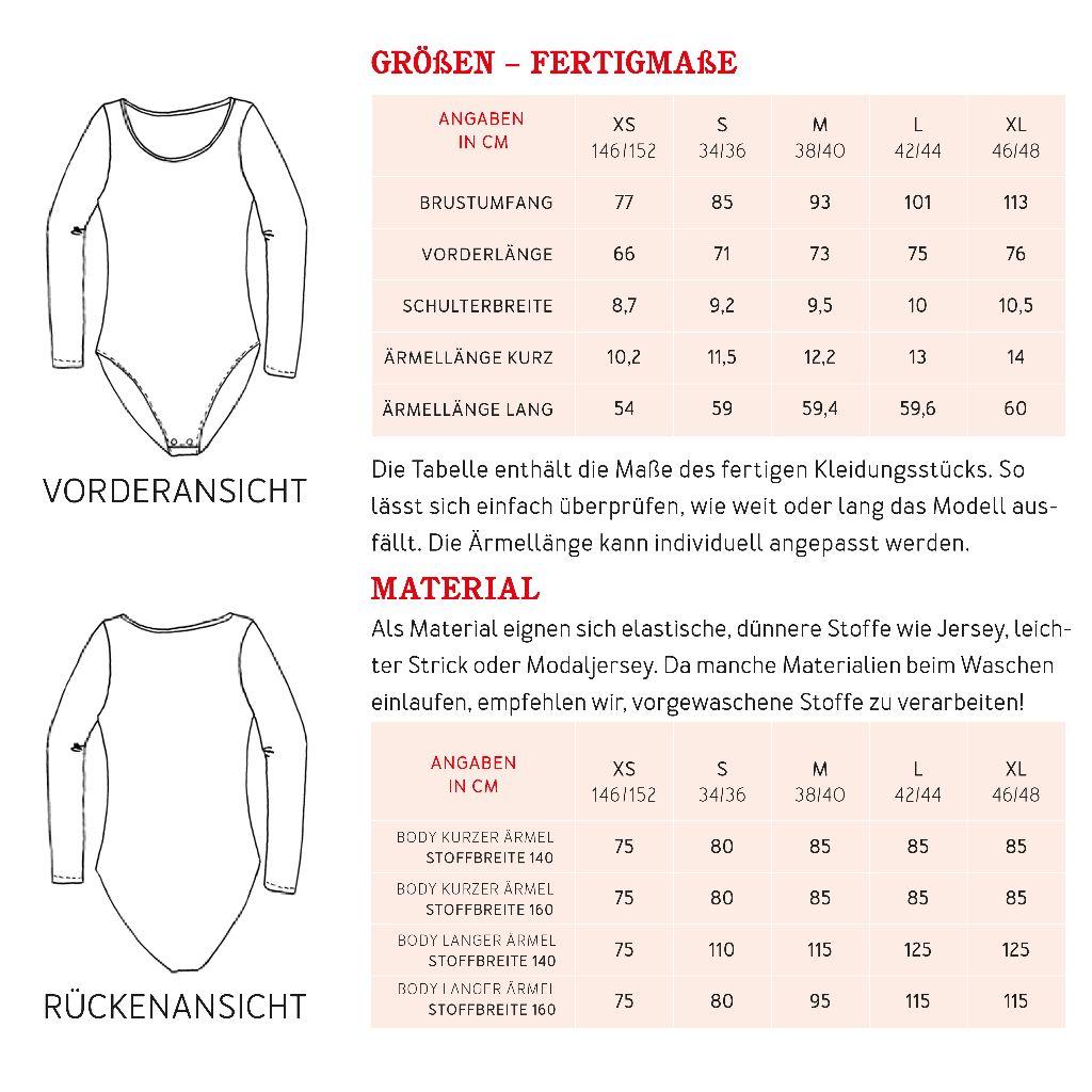 Papierschnittmuster Body Frau Becky XS-XL
